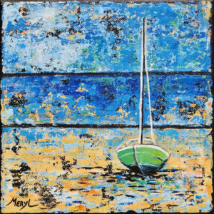 toile A marée basse voilier vert - petits formats