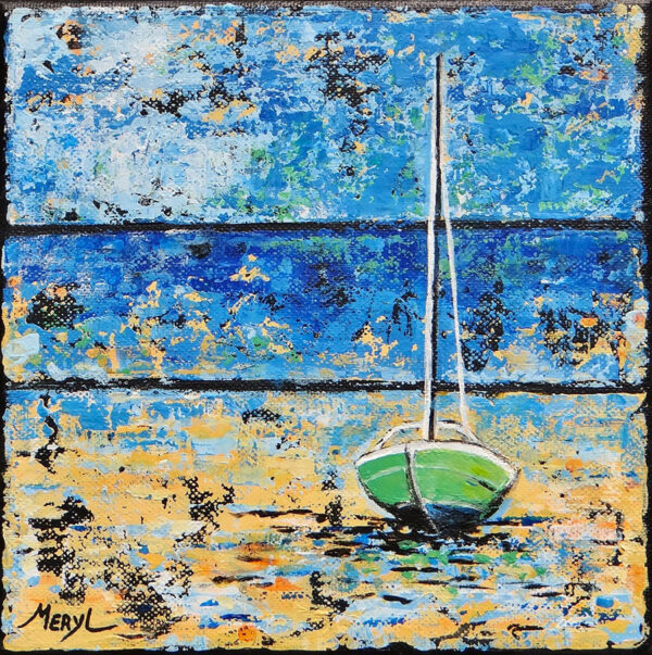 toile A marée basse voilier vert - petits formats