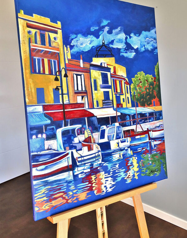 Tableau Le port de Cassis vu de côté sur chevalet