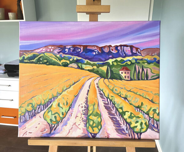 Le vignoble à Cassis côté Tableau Le vignoble à Cassis vu sur chevalet