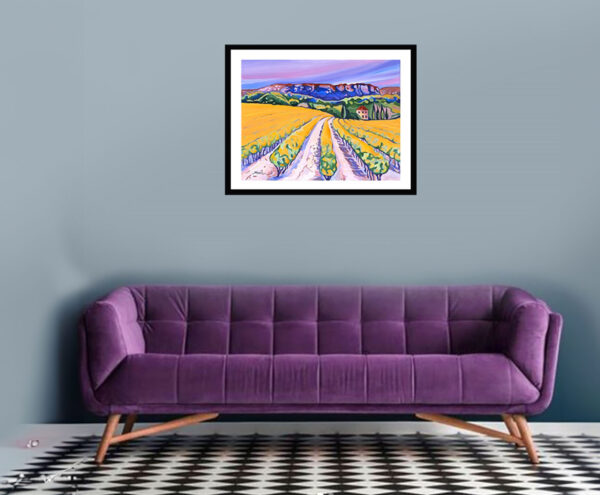 Le vignoble à Cassis situ Toile Le vignoble à Cassis mis en situation dans un salon moderne
