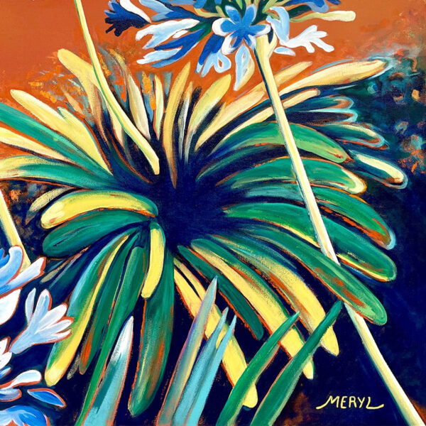 détail feuilles d'agapanthes - peinture