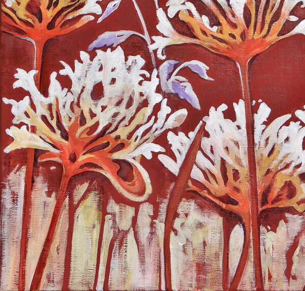 détail tableau figuratif acrylique - agapanthes folle avoine par Meryl