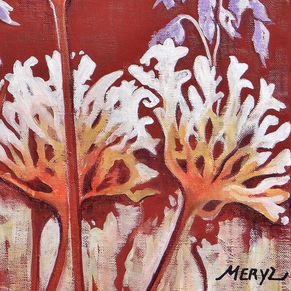 Détail peinture agapanthe et folle avoine, acrylique sur toile par Meryl
