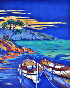 Barques de pêcheurs sur la Côte bleue près de Marseille, acrylique sur toile par Meryl artiste peintre