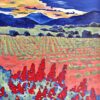 Tableau contemporain Fleurs de valériane sur le chemin face aux vignes de Bandol, par Meryl artiste peintre