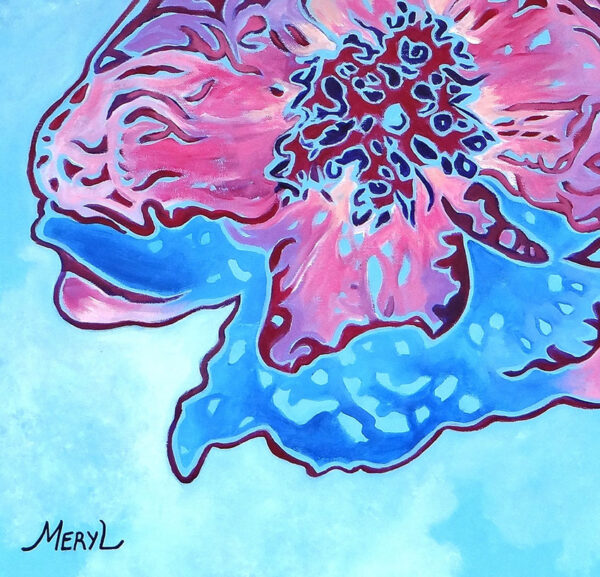 Toile fleur de pivoine - bleu et rose - Jardin