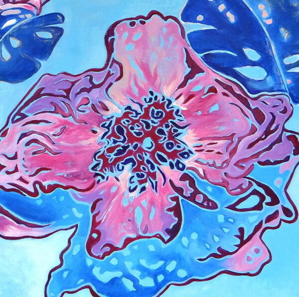 Tableau fleur de pivoine bleu et rose - collection flânerie au jardin