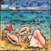 Tableau à l'acrylique figuratif, coquillages sur la plage, par Meryl artiste peintre