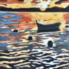 Détail de la toile barque au coucher du soleil au Brusc, peinture figurative de Meryl artiste peintre