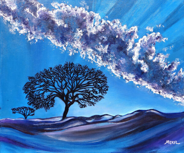 Carnet de voyage, Crépuscule dans le désert du Kalahari - peinture acrylique par Meryl artiste peintre