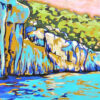 Dans les calanques de Cassis, gros plan sur les falaises, peinture moderne de Meryl