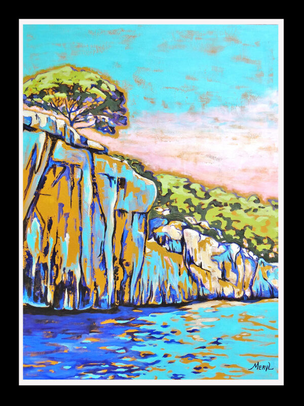 Toile De falaises en calanques avec un encadrement