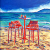 Peinture figurative, cocktail en bord de mer, huile sur toile, par Meryl Artiste Peintre