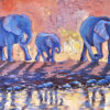 Carnet de voyage Eléphants en famille, tableau Afrique, peinture acrylique par meryl artiste peintre