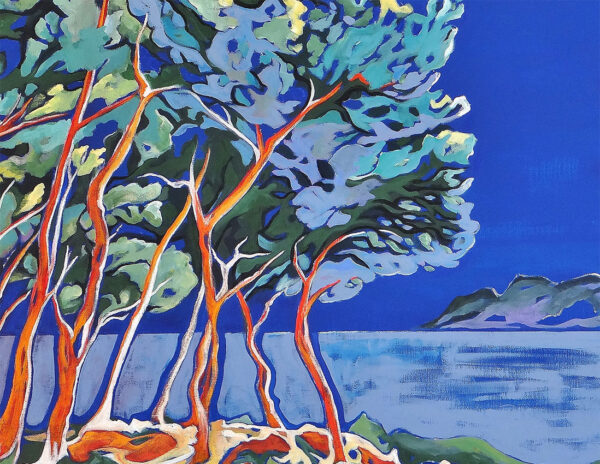 Pins face à mer Méditerranée, peinture contemporaine par Meryl