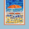 Tableau parasol et chaises longues sur la plage, par Meryl artiste peintre