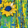 Détail d'un tableau tournesols dans un environnement semi abstrait - jaune et bleu