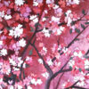 Tableau acrylique figurative, floraison des sakura au Japon, détail