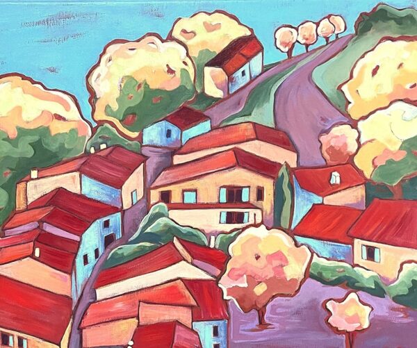 Village en Provence - Détail Détail village en Provence - paysage provençal - arbres et maisons