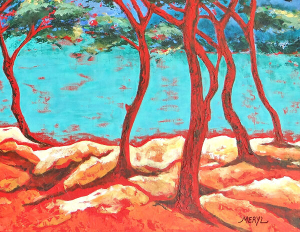 Détail de la toile, Calanque de Port d'Alon dans le Var, par Meryl