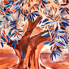 Tableau d'un olivier en Provence, ocre rouge, détail, acrylique sur toile par Meryl artiste peintre
