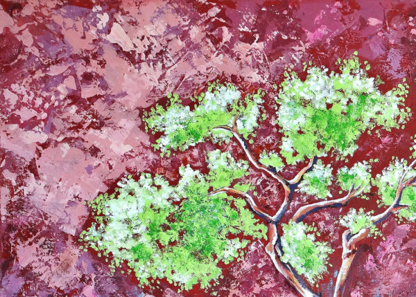 Détail du tableau L'arbre de vie, accacia, vert, prune, acrylique, par Meryl
