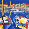 Peinture figurative Les bateaux colorés dans le port méditerranéen du Sanary sur mer, par Meryl