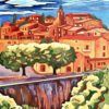Peinture figurative, Le village de Roussillon en Provence, ocr rouge, acrylique sur toile, par Meryl Artiste Peintre
