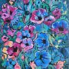 Peinture figurative, Mes pétunias, fleurs, bleu et rose, acrylique sur toile, par Meryl Artiste Peintre