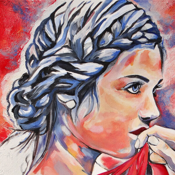 Détait d'un Portrait de Manon jeune danseuse, acrylique sur toile, par Meryl