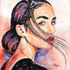 Portrait de Manuella, belle brune, peinture acrylique figurative sur toile par Meryl artiste peintre