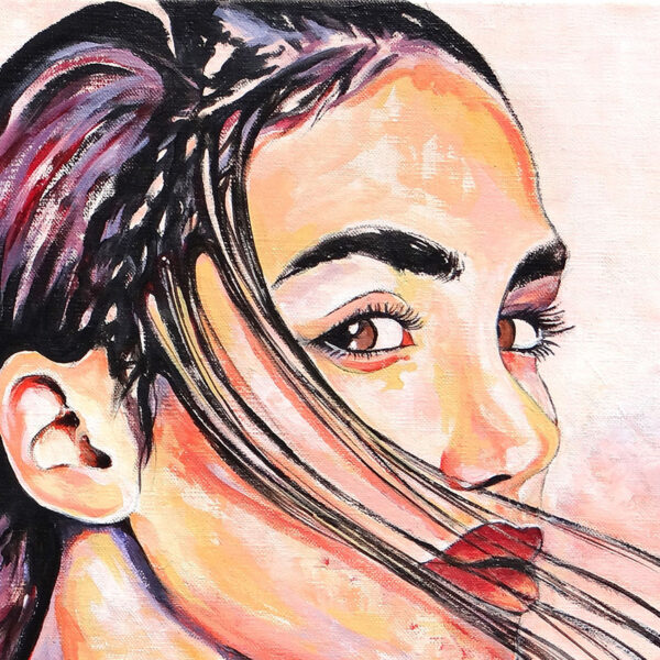 Portrait de Manuella, belle brune, tableau acrylique par Meryl