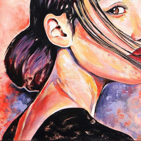 Portrait de Manuella, belle brune, peinture acrylique sur toile par Meryl