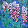 fleurs de glycine parme, acrylique figurative, par meryl artiste peintre