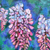Gros plan sur des fleurs de glycine parme, acrylique figurative, par meryl artiste peintre
