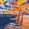 détail du tableau Voilier au coucher du soleil sur le port de Sanary sur mer, peinture à l'acrylique par Meryl artiste peintre