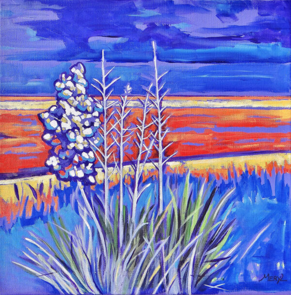 Paysages de Provence, Yuccas dans la presqu'île de Giens, violet et orange, peinture par Meryl artiste peintre