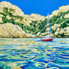 Rivages méditerranéens A fleur d'eau – peinture acrylique tons bleus et vert par Meryl artiste peintre