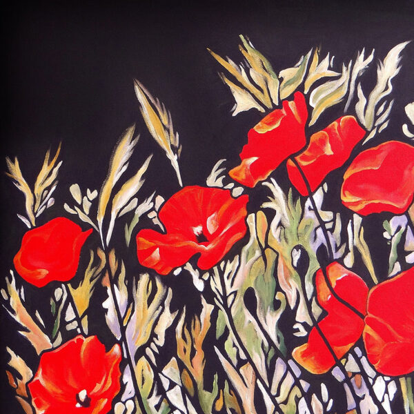 Tableau la colline aux coquelicots rouge et noir détail - flânerie au jardin
