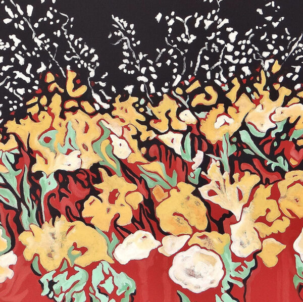 Détail de la toile fleurs d'or au vent léger - collection flânerie au jardin