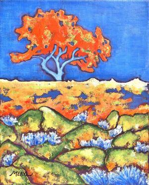 orange dream un accacia orange dans la lande, paysage imaginaire