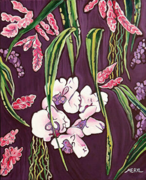 Tableau de fleurs exotiques rose violet - collection flâneries au jardin