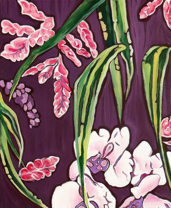 Détail d'une peinture parfums exotiques - fleurs tropicales