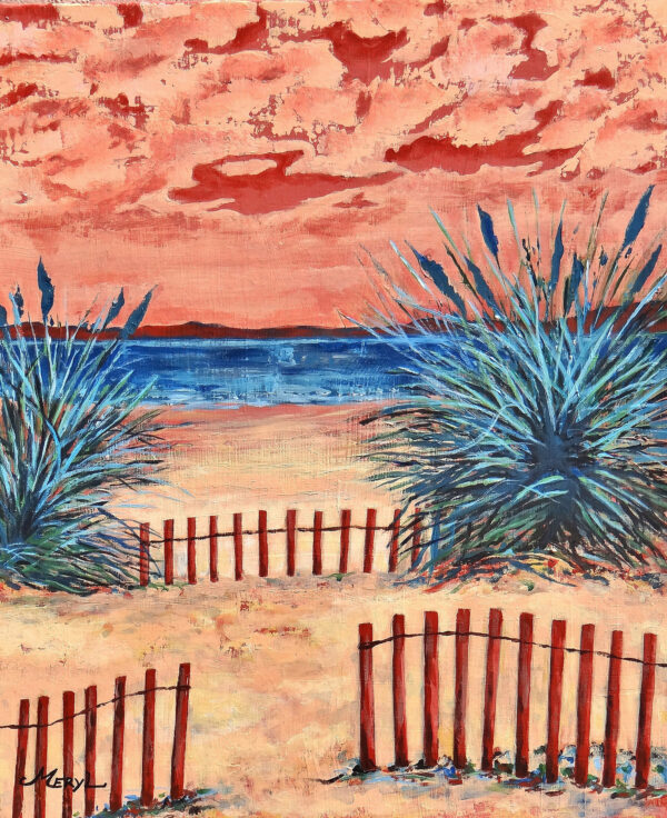 Collection mer et couchers de soleil, Du côté de la Londe les Maures, orange et bleu, acrylique par Mery artiste peintre