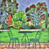 Peinture figurative bleu et vert, jardin enchanté, acrylique sur toile, par Meryl Artiste Peintre