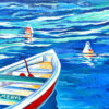 Collection Petits formats, acrylique sur toile, barque en Méditerranée, par Meryl artiste peintre