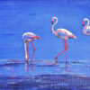 Peinture de flamants roses en bordure de lagune, blanc, rose, bleu, acrylique par Meryl artiste peintre
