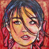 Misaki Peinture figurative, fushia rouge, portrait Misaki, acrylique sur toile, par Meryl Artiste peintre