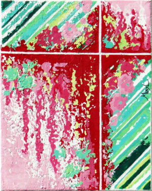 Tableau semi abstrait, glycine sylisée, rose, vert, peinture acrylique par Meryl artiste peintre